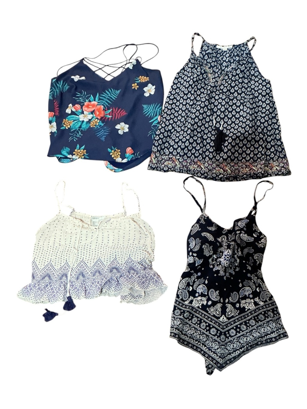 Forever 21 Navy & White Mixed Print Spaghetti Strap Camisole Set